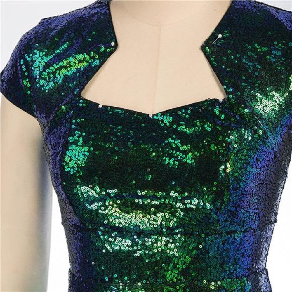 Women's 50s Vintage Pencil Dress Cap Sleeve Wiggle Dress - Picture 3 of 4
